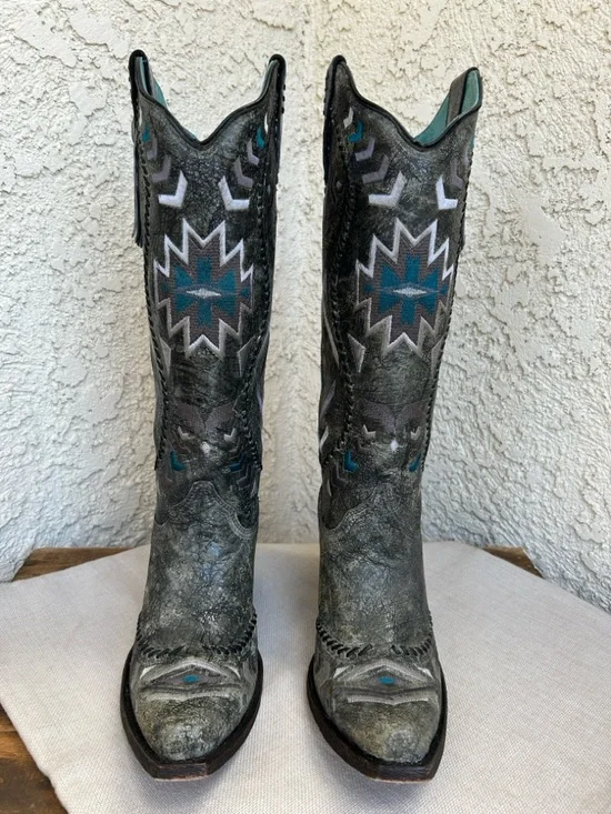 Corral Aztec Leather Cowboy Boots 8.5 - Picture 3 of 17